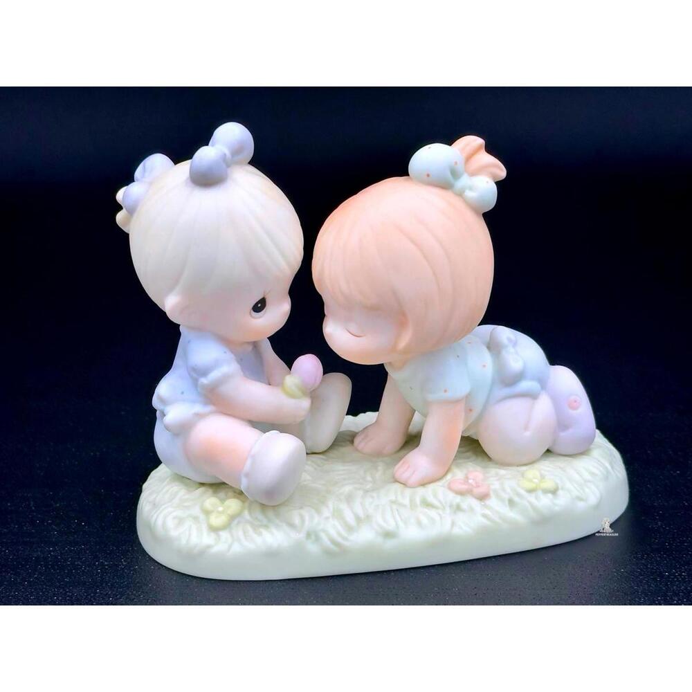 Adorable Precious Moments Figurine Baby Twins Playing - Collectible Display
